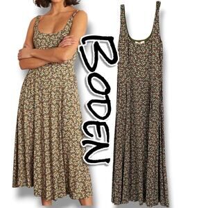 Boden Petronella Jersey Dress Crane Print Midi Sleeveless Stretch 8R Novelty
